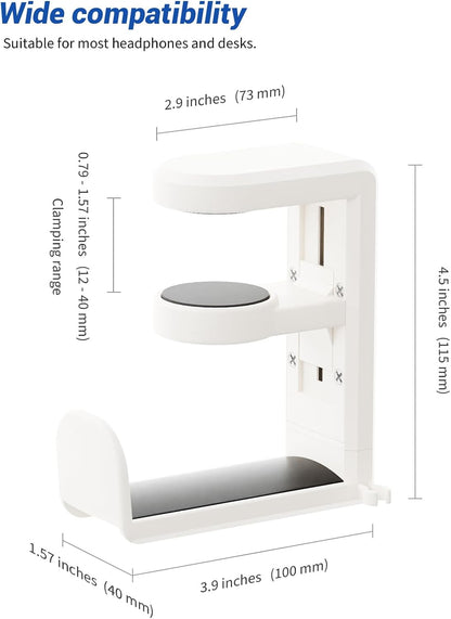 Headphone Hook - Under Desk Headphone Holder with 360-Degree Adjustable Rotation, Black