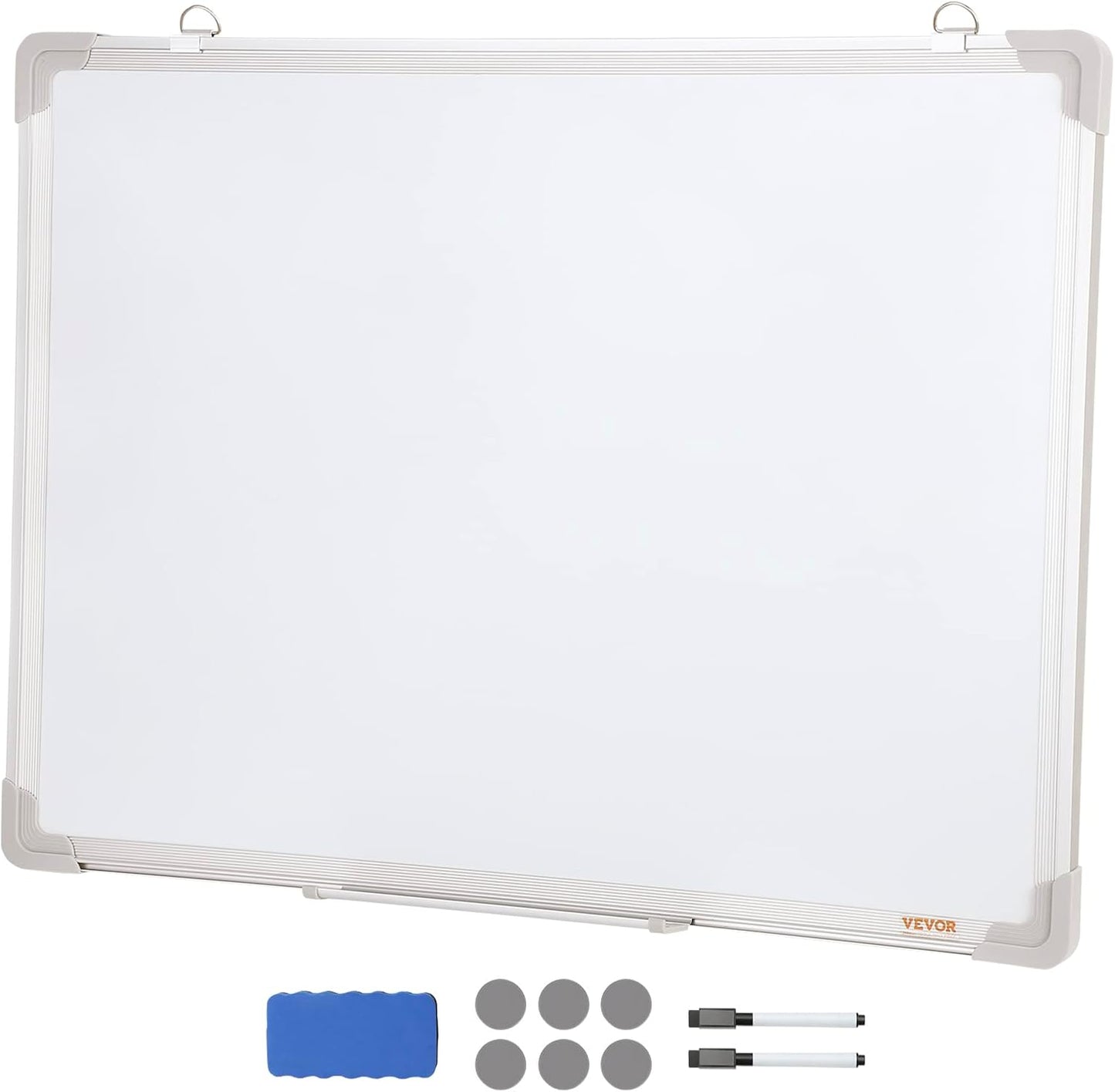 VEVOR Magnetic Glass Whiteboard, Dry Erase Board 36"x24", Wall-Mounted Large White Glassboard Frameless, with Marker Tray, an Eraser and 2 Markers, Black