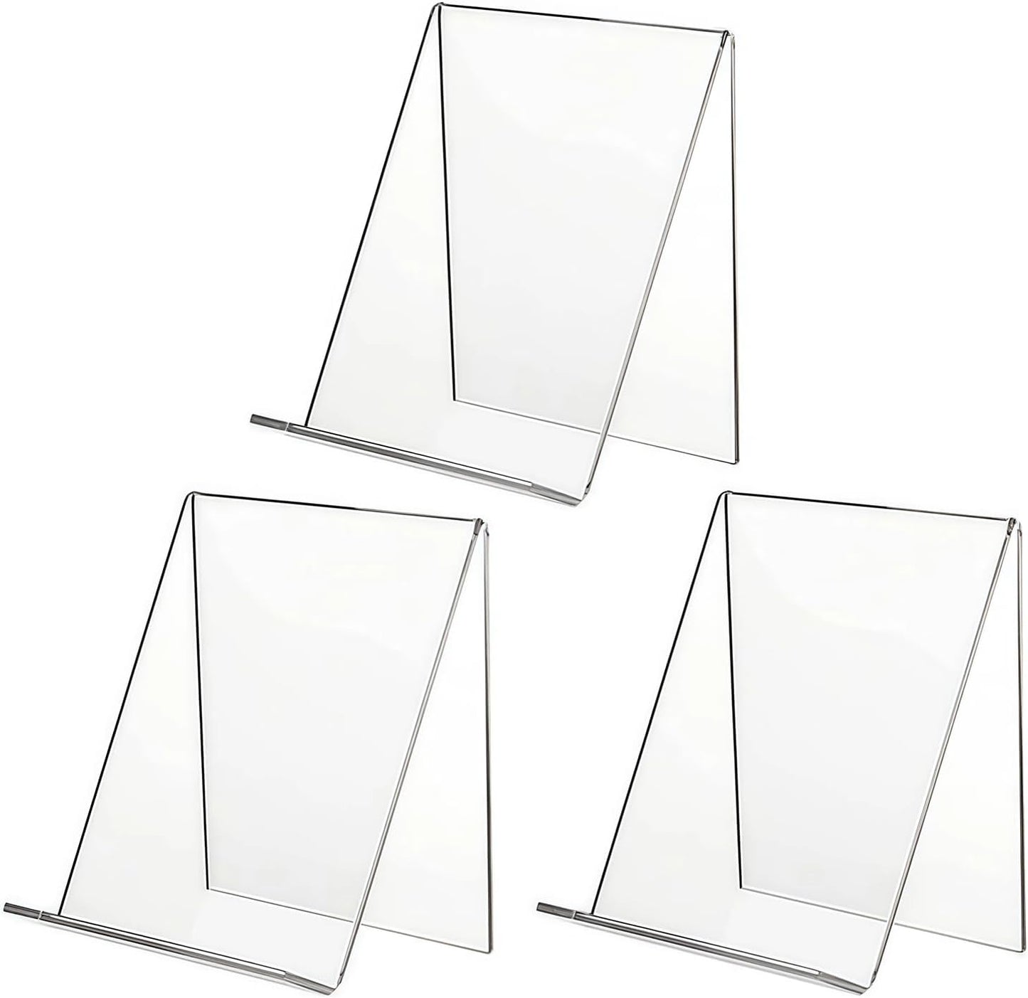 3Pcs Transparent Acrylic Book Stand Clear Book Display Stand Easel Tablet Holder Desktop Decorative Storage Shelf for Notebooks Picture Albums Artworks (100x115x130 MM)