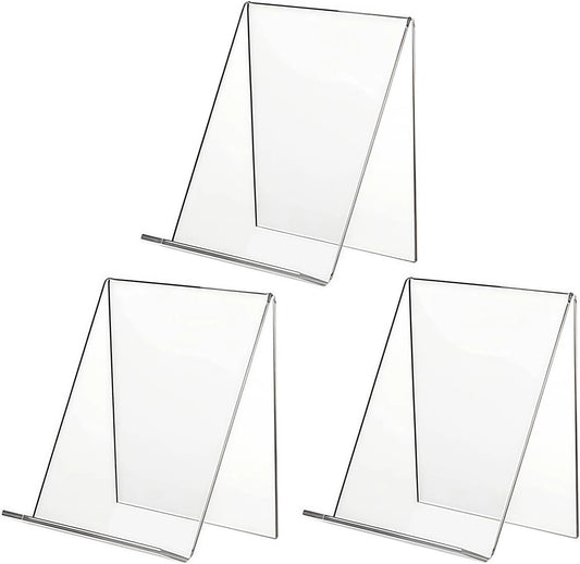 3Pcs Transparent Acrylic Book Stand Clear Book Display Stand Easel Tablet Holder Desktop Decorative Storage Shelf for Notebooks Picture Albums Artworks (100x115x130 MM)