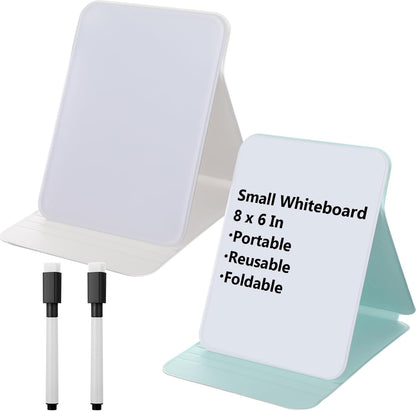 Dunzoom 2 Sets 4 Pcs Small Glass Desktop Whiteboard with Reversable Stand 8x6 Inch Mini Dry Erase White Board Easel with 2 Markers Reusable Desk Notepad for Home Office School Supplies (Pink,Green)