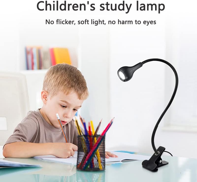 LED Desk Lamp Clip On Light,360°Flexible Gooseneck and Clamp Reading Light,Portable USB Powered Task Light with Clamp,Night Light Clip on for Desk, Bed Headboard and Computers Silver