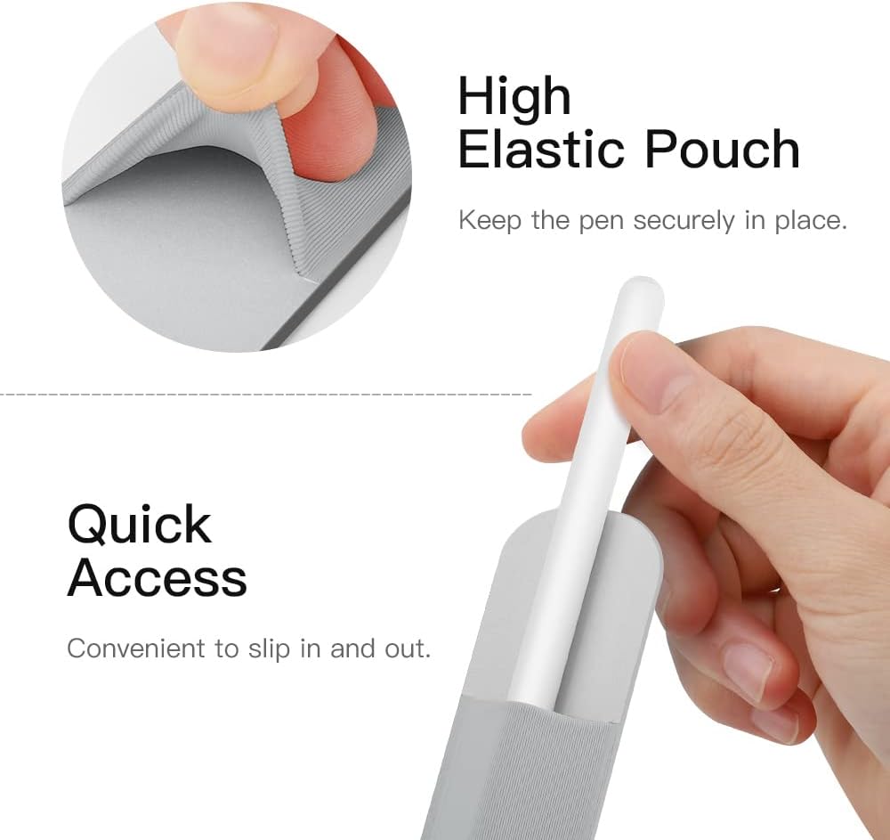 MoKo Pencil Holder Sticker Fit Apple Pencil Pro, Apple Pencil (USB-C), iPencil 1st/2nd Generation, Elastic Pencil Pocket Pouch Adhesive Sleeve Attached to iPad Case for Stylus Pens,Black