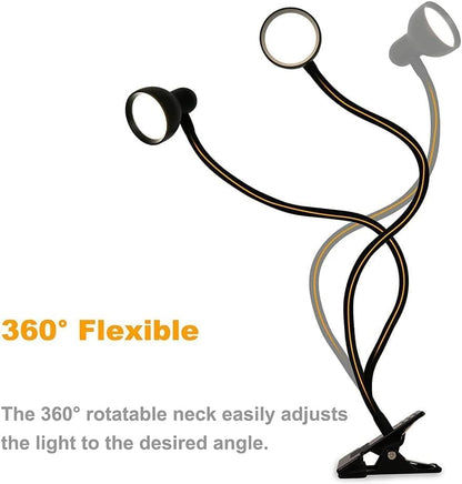 Clip on Lamp USB Reading Light, 3 Color Modes, 10 Brightness Dimmable, 360° Flexible Desk Lamp with Clamp, Eye Care Clip on Light for Bed Desk Headboard Home Dorm White