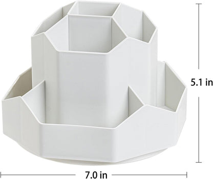 Rotating Desk Organizer, 360° Rotating Pencil Pen Holder for Desk, Desk Organizers and Accessories with 11 Slots Pencil Organizer, Art Supply Storage Box Caddy for Office (Beige)