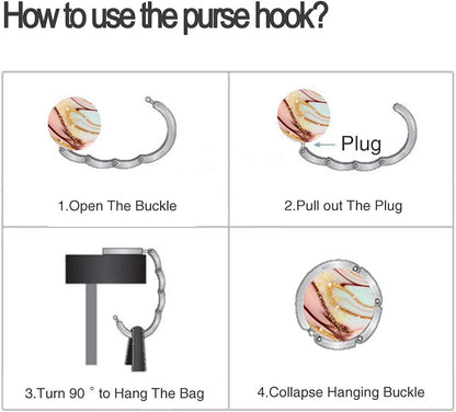 Bosketo Foldable Purse Hook Womens Bag Table Hanger Collection Desk Hooks for Purse (3pack Pretty Floral Hook)