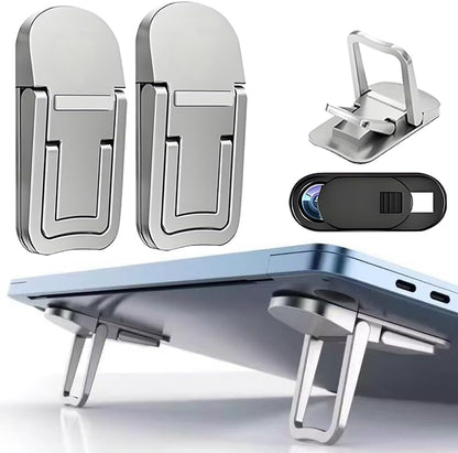 2PCS Laptop Stand Portable,Adjustable Laptop Riser, Ergonomic Cooling Mini Invisible Notebook Stand Riser for Desk Computer Keyboard MacBook Universal 10-17 Inch (Silver)