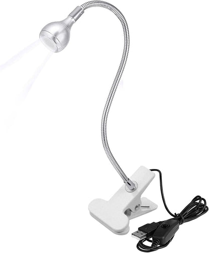 LED Desk Lamp Clip On Light,360°Flexible Gooseneck and Clamp Reading Light,Portable USB Powered Task Light with Clamp,Night Light Clip on for Desk, Bed Headboard and Computers Silver