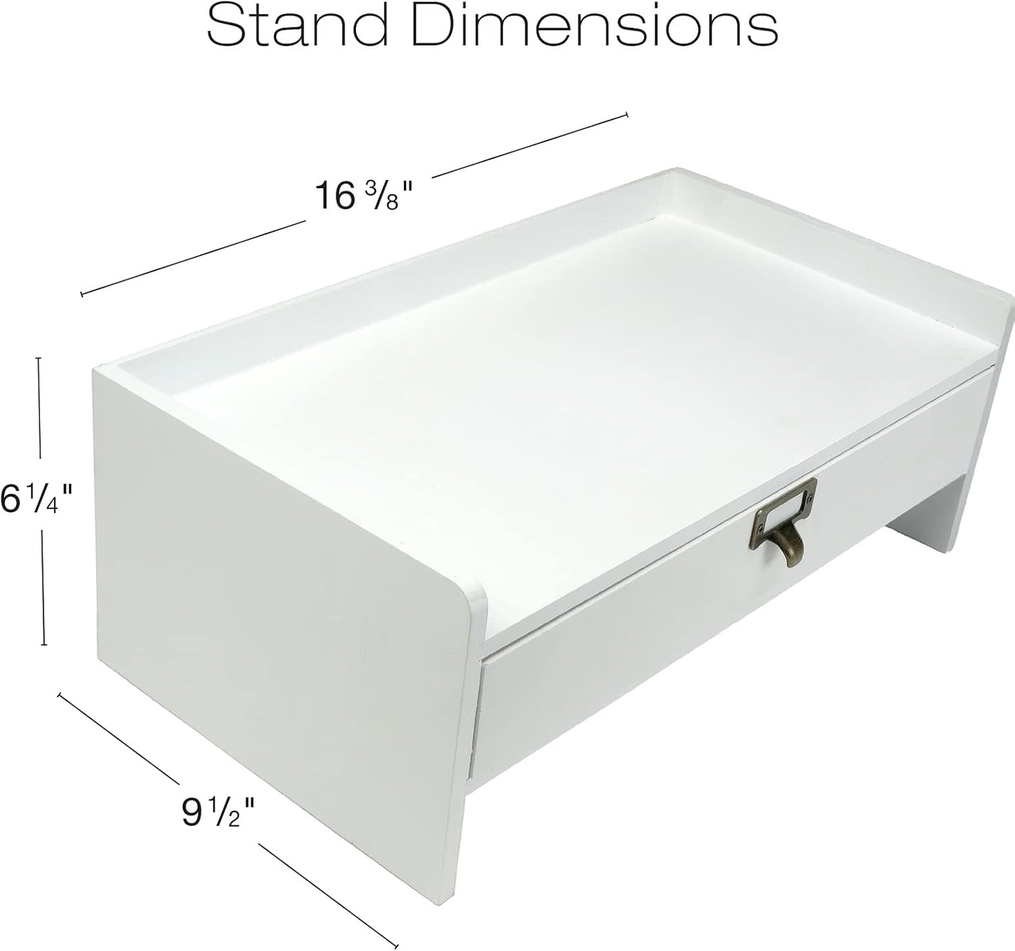 EXCELLO GLOBAL PRODUCTS Wooden Monitor Stand: Includes Drawer for Desktop Organization of Notebooks, Pens, Pencils & Office Supplies (White)