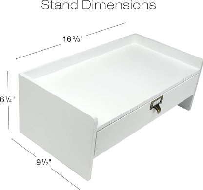 EXCELLO GLOBAL PRODUCTS Wooden Monitor Stand: Includes Drawer for Desktop Organization of Notebooks, Pens, Pencils & Office Supplies (White)