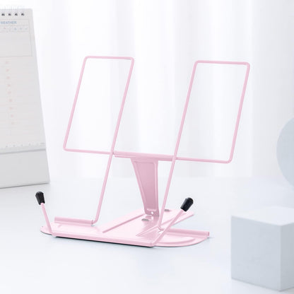 Metal Book Stand for Desk, Adjustable Reading Rest Book Holder, Portable Cookbook Documents Holder, Sturdy Typing Stand for Recipes Textbooks Tablet Music Books with Page Clips (Green)