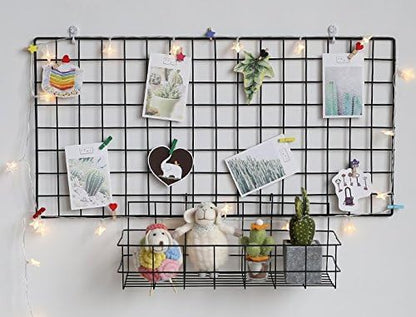 Kaforise Wire Wall Grid Panel, Multifunction Painted Photo Hanging Display and Wall Storage Organizer, Pack of 2, Size 31.5" x 15.8", Black