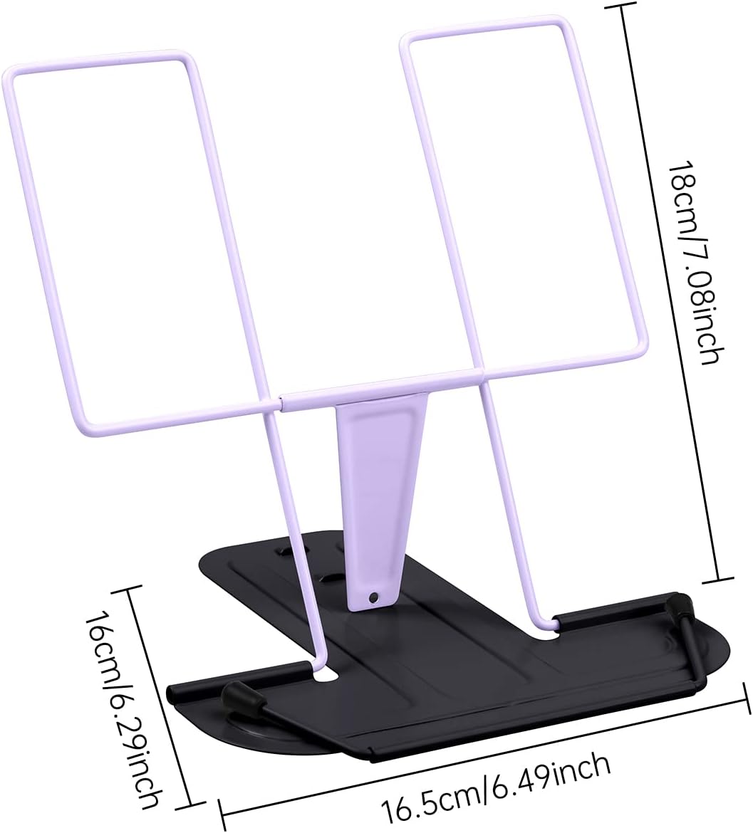 Metal Book Stand for Desk, Adjustable Reading Rest Book Holder, Portable Cookbook Documents Holder, Sturdy Typing Stand for Recipes Textbooks Tablet Music Books with Page Clips (Green)