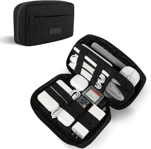 GOX Cable Organizer Travel Bag, Water Resistant Electronic Accessories Case, All-in-One Tech Storage Pouch for Chargers, Cords, Batteries,Phone, Hard Drive & Power Bank, Black