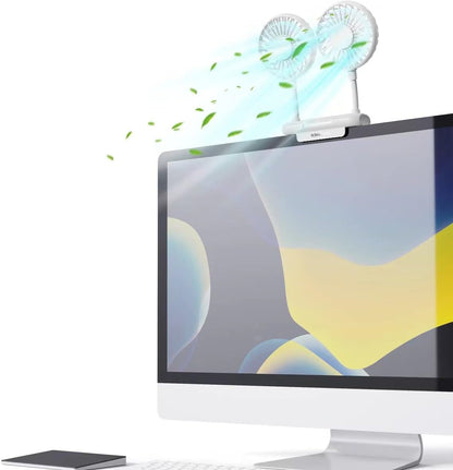 Monitor Fan with LED Lights, USB Desktop Fan with 2 Rotatable Heads, 3 Speeds Desk Fans Small Quiet with Sturdy Adjustable Clamp, Strong Wind Office Personal Cooling Fans for Laptop, Desktop.