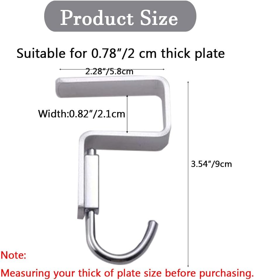 2 Pcs Desk Hook, Student Desktop Nail-Free Hook, Under Table Hook for Schoolbag, Space Aluminium Alloy, Hanger Hooks for Bag Purse Clothes Backpack Holder, Suitable for 2.5 cm/0.98" Thick Plate