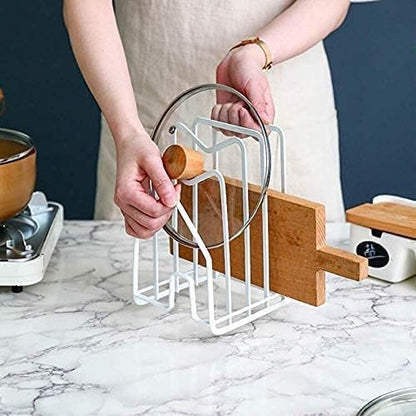 SUNFICON Cutting Board Rack Chopping Board Organizer Stand Holder Kitchen Countertop Pots Pan Lids Rack Organizer Flat Steel 4.92 x 5.7 x 8.47 in. Black