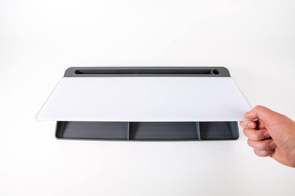 Glassboard Studio Glass Dry Erase Doodle Tray for Desktop Office Supply Storage - Marker and Eraser Included (8 Markers, White)