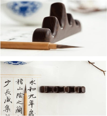 2 Pack Paint Brush Holder Chinese Calligraphy Brushes Rest Stand Support Wooden Montain Non Rolling Keeper for Paintbrush Pens Paintbrushes Ink Writing Painting Drawing Art Watercolor Pencils