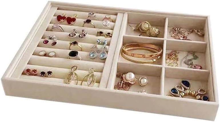 Velvet Sunglasses Organizer Tray 4 Slot, Stackable Eyewear & Glasses Display Case, Premium Beige Velvet, Scratch-Free Lining, Drawer Insert for Dressing Table Vanity Home Retail Trade Show