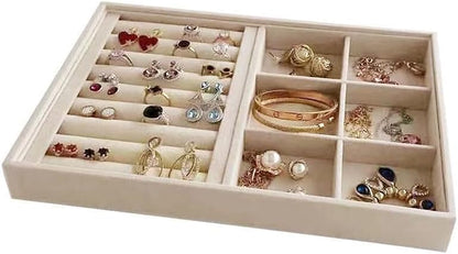 Velvet Sunglasses Organizer Tray 4 Slot, Stackable Eyewear & Glasses Display Case, Premium Beige Velvet, Scratch-Free Lining, Drawer Insert for Dressing Table Vanity Home Retail Trade Show