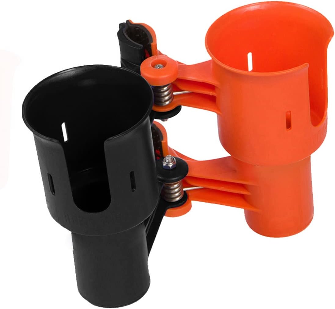 ROBOCUP, (White), Patented Clamp On Boat Cup Holder |Multifunction Dual Drink Caddy for Fishing Poles, Tools, Net, Gaff |Portable Storage for Boating, Beach, Umbrellas, Golf Carts, Strollers