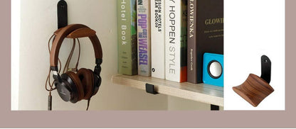 KiaoTime Headphone Hanger Holder - Walnut Wood Headset Stand, Universal Fit (Under-Desk Mount)