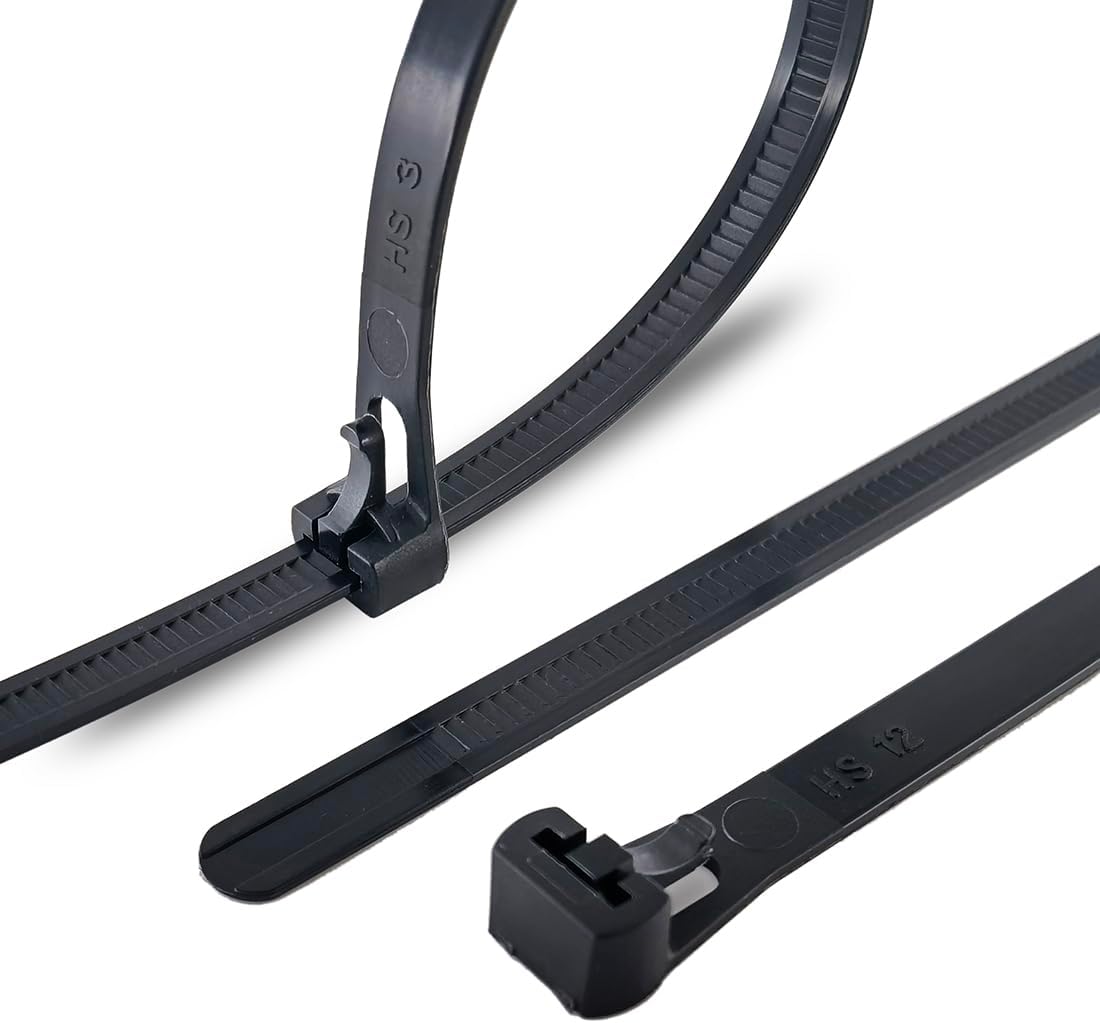 HS 6 Inch Releasable Cable Ties Adjustable Wire Tie Straps (100 Pack) 50 Pound Heavy Duty Wire Zipties Reusable Zip Ties Small for Pc,Cord,Black