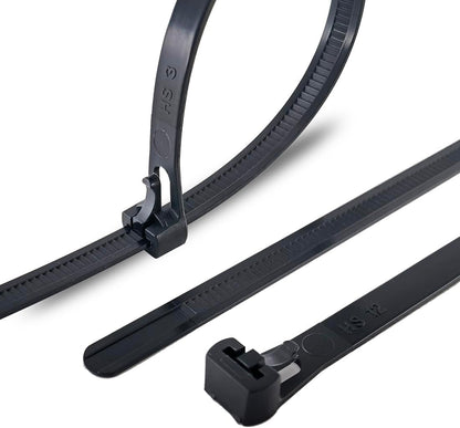 HS 6 Inch Releasable Cable Ties Adjustable Wire Tie Straps (100 Pack) 50 Pound Heavy Duty Wire Zipties Reusable Zip Ties Small for Pc,Cord,Black