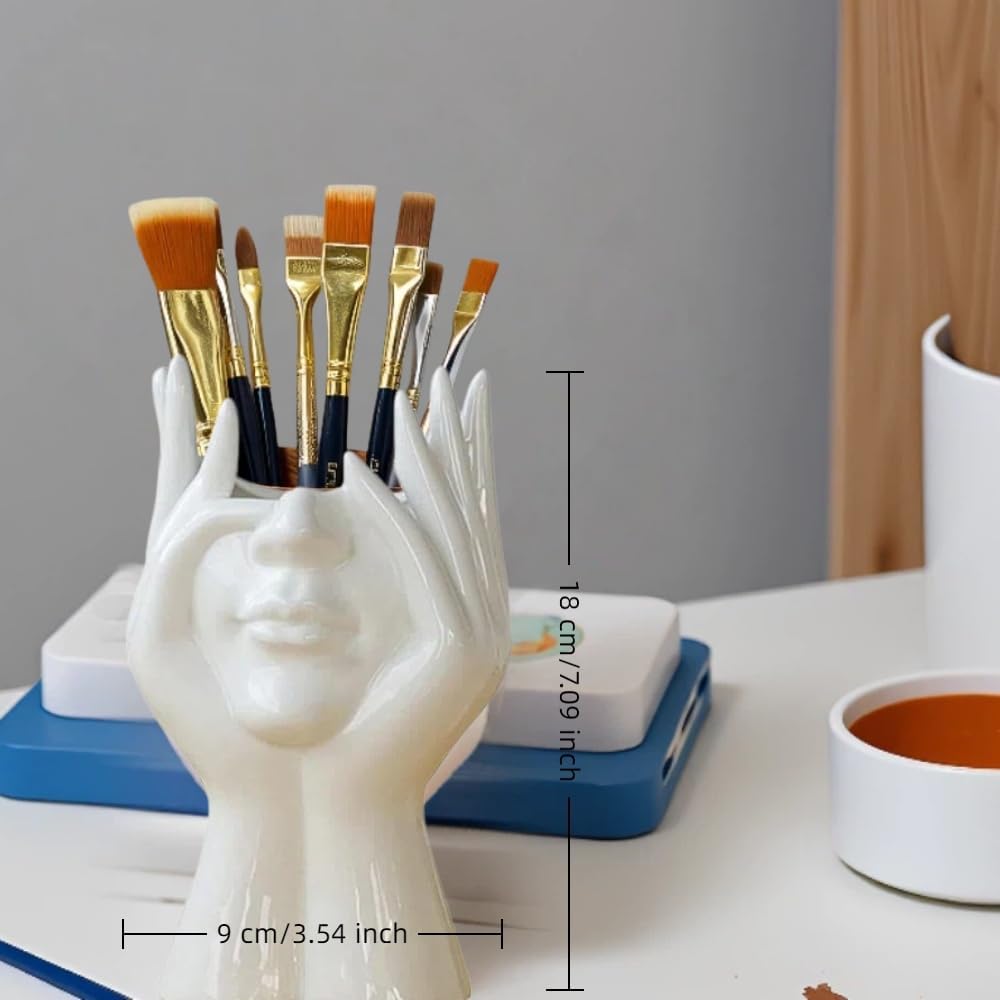 Paint Brush Holder,Ceramic Brush Organizer,Art Supply Organizer for desk,Small Flower Vase (White, Small)