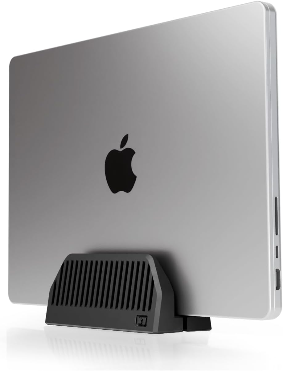 Dual Laptop Stand for Desk – Vertical Laptop Stand 2 Slot Spring-Powered Auto Adjust – Dual Vertical Laptop Stand for MacBook Pro Air – Space Saving Laptop Holder Vertical – Made in NYC