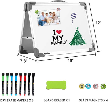 Small Dry Erase White Board – TANKEE Magnetic Desktop Foldable Whiteboard Portable Mini Easel Double Sided on Table Top with Holder for Drawing, Teacher Instruction, Memo Board
