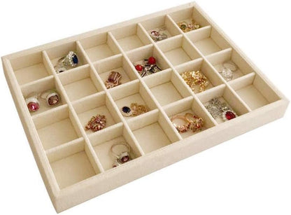 Velvet Sunglasses Organizer Tray 4 Slot, Stackable Eyewear & Glasses Display Case, Premium Beige Velvet, Scratch-Free Lining, Drawer Insert for Dressing Table Vanity Home Retail Trade Show