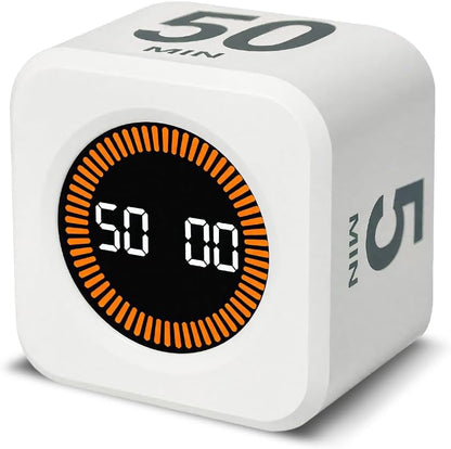 Visual Rotating Timer with 5, 10, 25 50 Minutes Preset, Desk Cube Count Down/up Timer, Rechargeable Custom-time Mute/Sound, Ideal for ADHD Work Learning Kitchen, Black