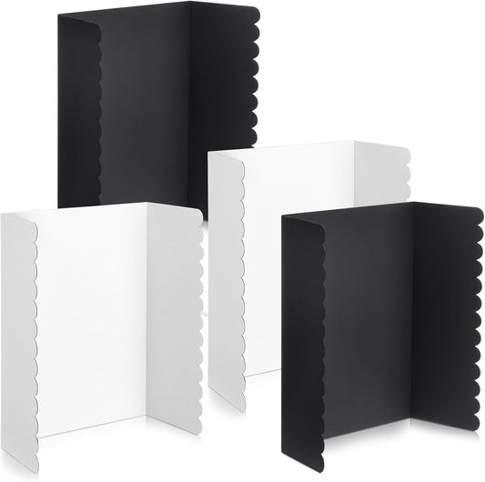 Mooliwe 4 Pack 24" X 16" Trifold Poster Board, Medium Tri Fold Boards Foldable Corrugated Presentation Display Scalloped Borders for Science Fair Events, School Projects, Exhibitions (Macaron)