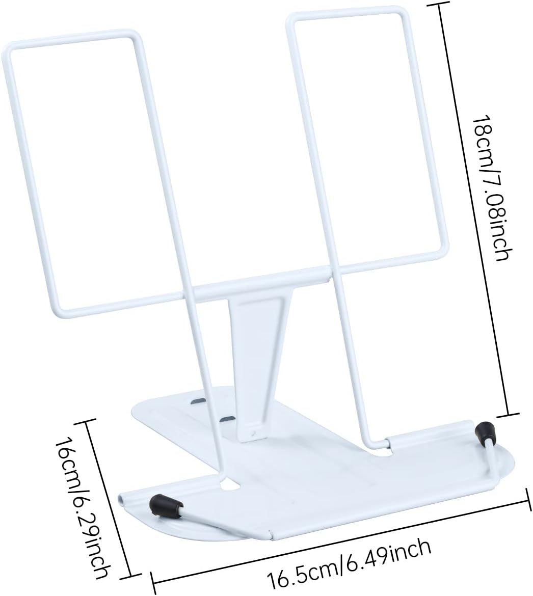 Metal Book Stand for Desk, Adjustable Reading Rest Book Holder, Portable Cookbook Documents Holder, Sturdy Typing Stand for Recipes Textbooks Tablet Music Books with Page Clips (Green)
