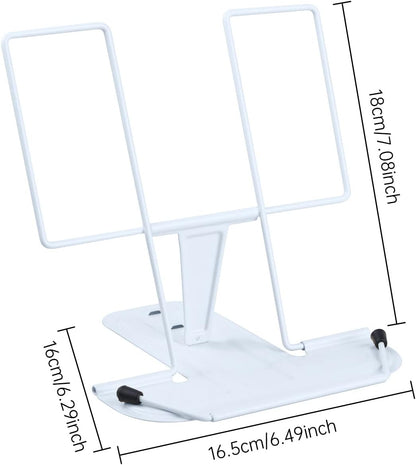 Metal Book Stand for Desk, Adjustable Reading Rest Book Holder, Portable Cookbook Documents Holder, Sturdy Typing Stand for Recipes Textbooks Tablet Music Books with Page Clips (Green)