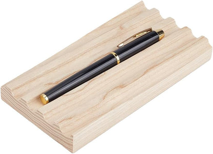 PH PandaHall Ash Wood Pen Tray Pen Display Stand Wave-Shaped Pens Holder Desk Pencil Organizer Fountain Pens Holder with 3 Compartments for Office Home Desktop Stationary Storage Supplies
