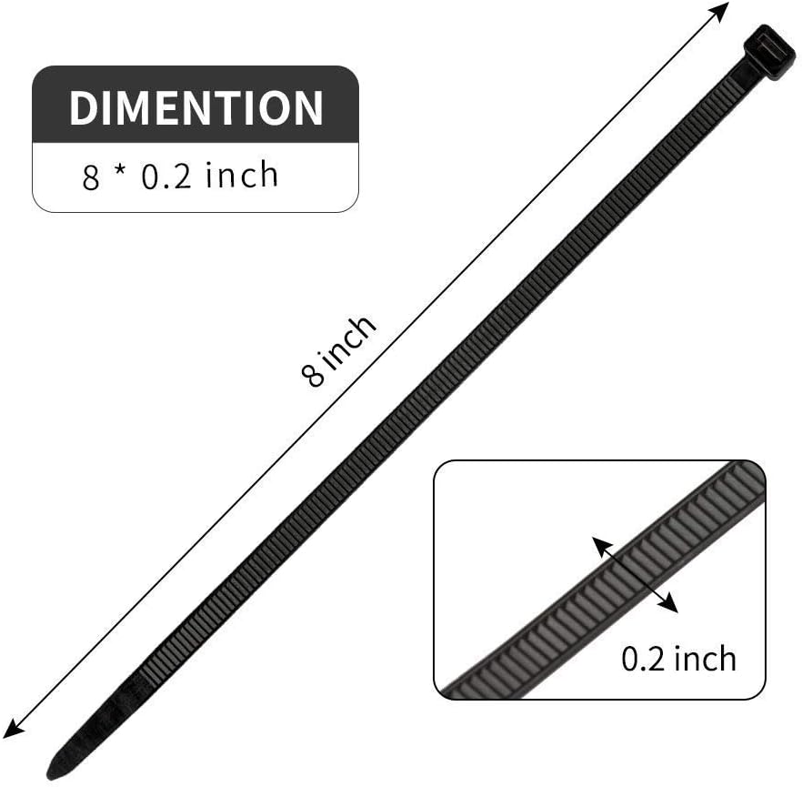 100Pcs 8 Inch Heavy Duty Industrial Zip Toes 40lbs Tensile Strength Releasable Black Tie Wraps Reusable Zip Toes Tie Straps For Garden Plant Secure Vine, Home Office
