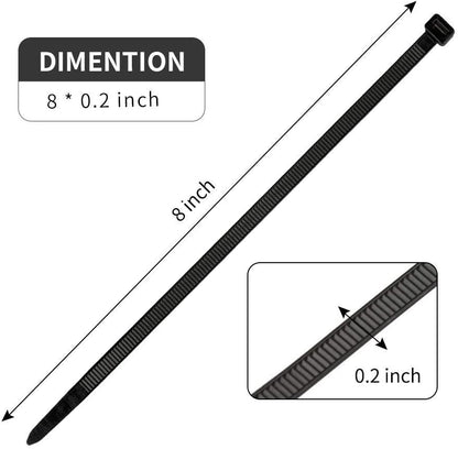 100Pcs 8 Inch Heavy Duty Industrial Zip Toes 40lbs Tensile Strength Releasable Black Tie Wraps Reusable Zip Toes Tie Straps For Garden Plant Secure Vine, Home Office