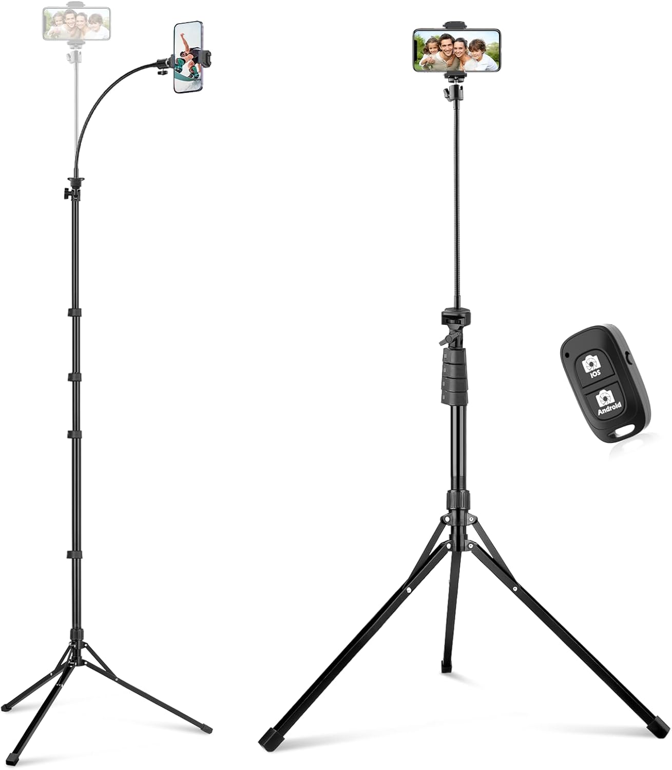 SENSYNE 62" Phone Tripod & Selfie Stick, Extendable Cell Phone Tripod Stand with Wireless Remote and Phone Holder, Compatible with iPhone Android Phone, Camera