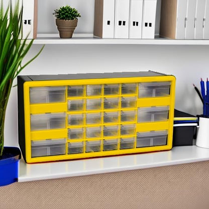 Akro-Mils 24-Drawer Plastic Drawer Storage Cabinet for Garage Organization, Bead Organizer, Building Bricks Storage, Teacher Toolbox, Makeup Organizer, 20" W x 6" D x 16" H, 10124 Black