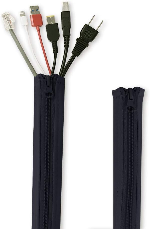 Flexible Cable Management Sleeve with Zipper - Extendable Cord Organizer System Wrap Wire Cable Cover Sleeve Holder, Keep Home & Office Clean Safe Protector for TV/Media, Beige, 39 Inches, 2 Pcs