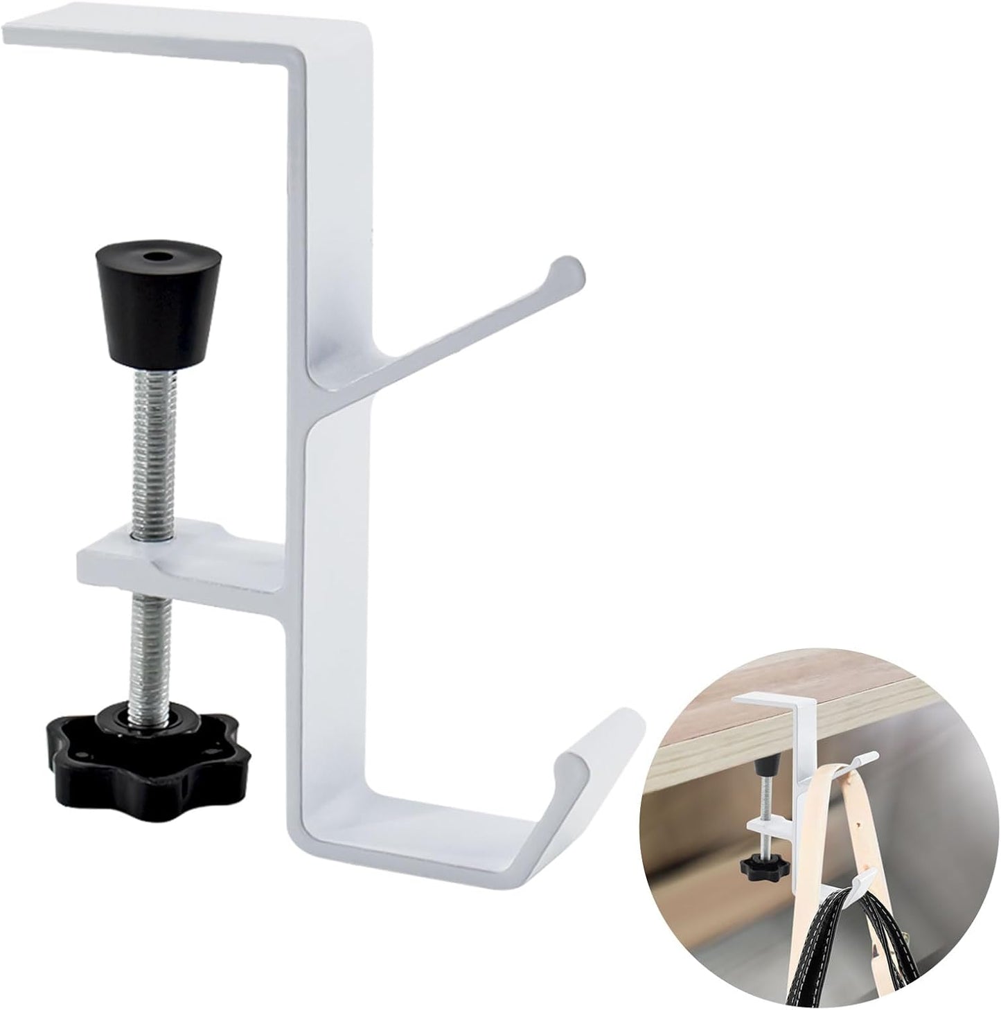 Desk Mount Bag Holder Hook Clamp-On Backpack Hanger Portable Desk Mount Headphones Holder Reduce Desk Clutter for Table Desk, Under Counter (Black)