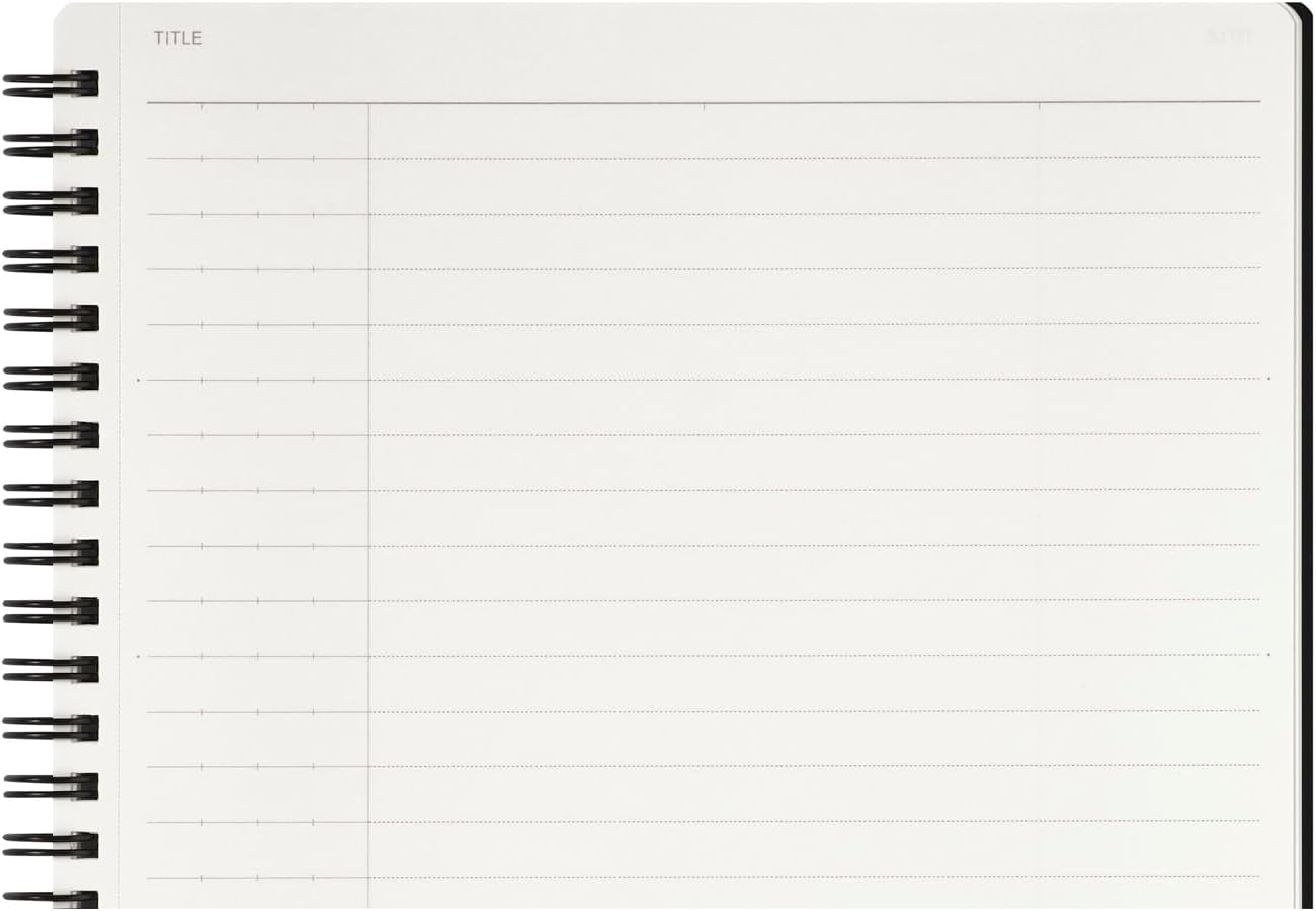 Maruman Mnemosyne Lined Notebook- Vertical A5, 5.83" x 8.27", 70 Sheets / 140 Pages, 7mm College Ruled With Center Line Journal, Perforated Pages & Wire-Bound to Lay Flat, Black, Made in Japan - Colors A