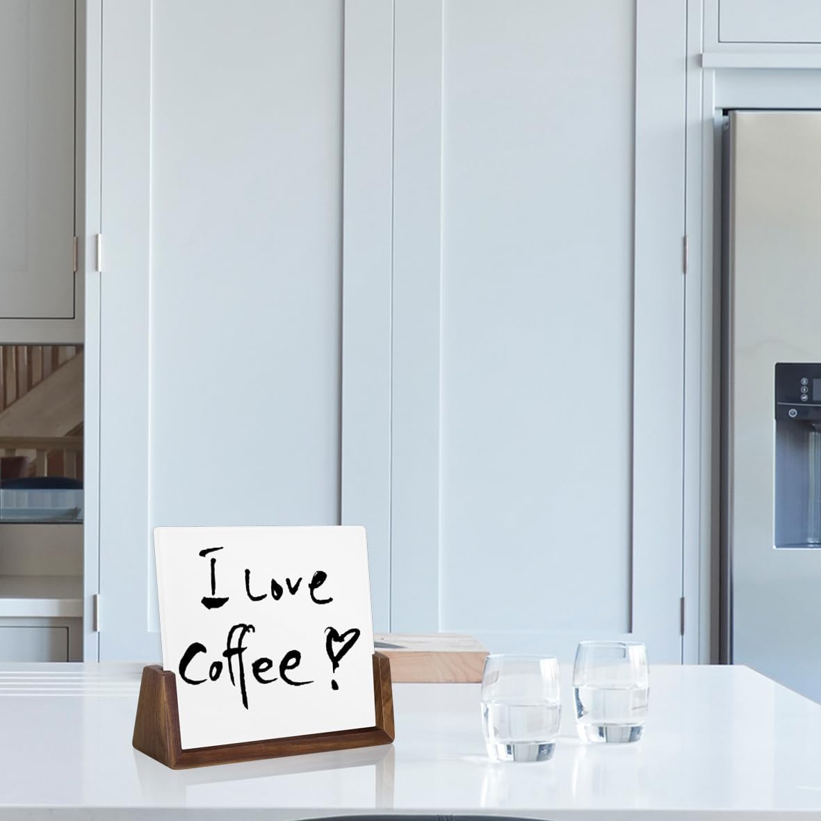 Desktop Glass Whiteboard with Walnut Wood Base,Small Dry Erase Board, Black Writing Note Pad, Desk White Board,Glassboard for Tabletop Display(Walnut Base,Glass)
