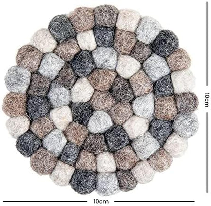 Round Felt Ball Coasters - 100% Merino Wool Table Coasters - Felt Coaster Pads, Absorbent Trivet for Drinks - Heat Resistant, Thick & Durable Hand Felted - Woolygon - Multicolor Set of 5 (Rainbow)