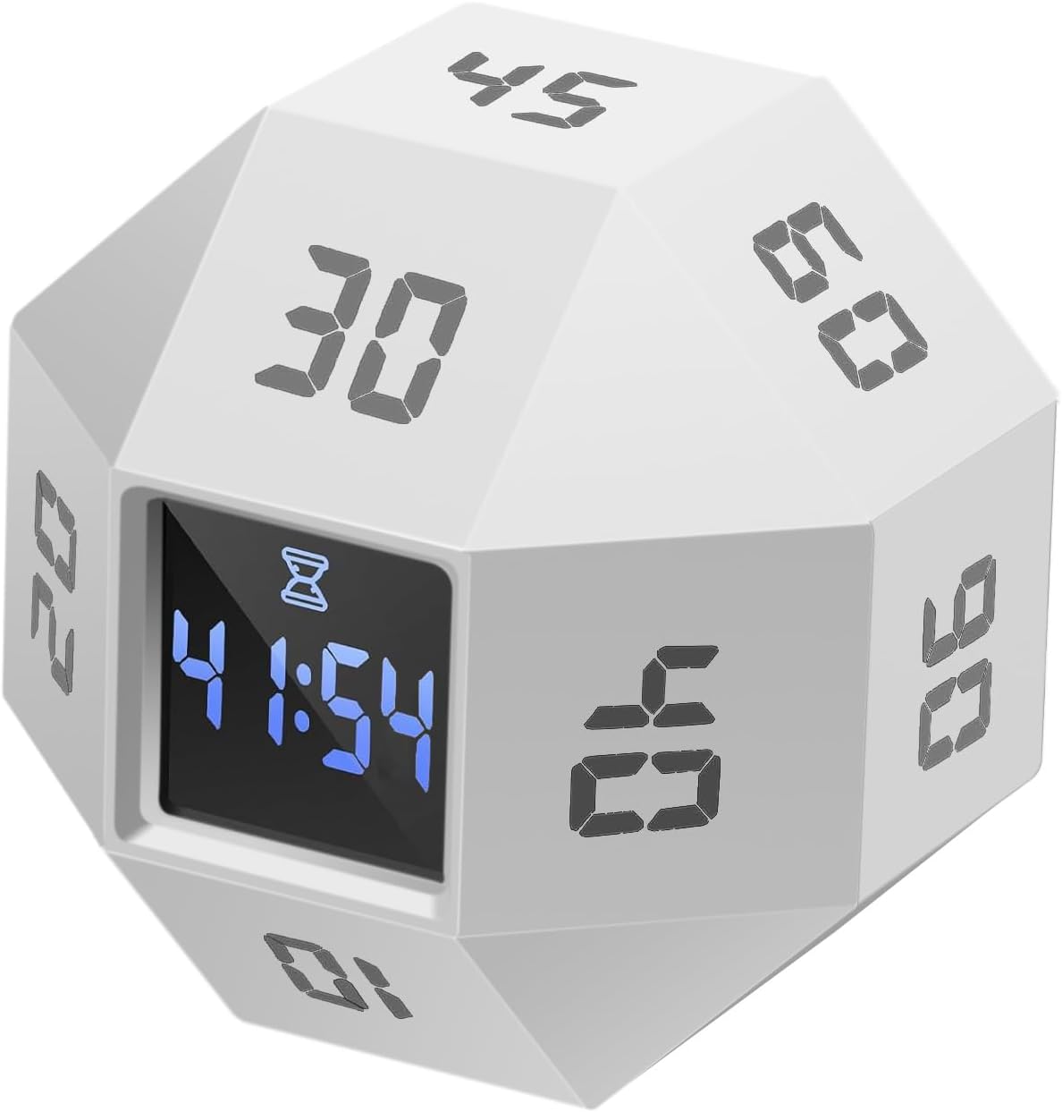 Mini 12 Sided Cube Timer, 11 Preset Times Pomodoro Timer for Enhanced Productivity. Ideal for ADHD Management, Workout, Study & Kitchen Cooking. Easy to Use（White）
