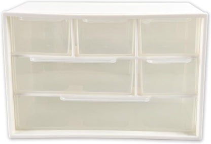 Mini Desk Drawer Organizer with 6 Clear Drawers - 7" x 3.9" x 4.7" Small Plastic Storage Box for Office, Classroom, Crafts, and Home Desktop Organization