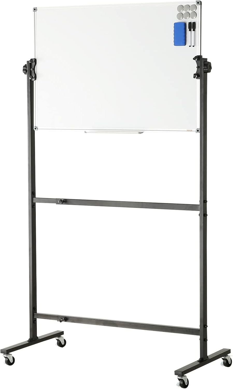 VEVOR Magnetic Glass Whiteboard, Dry Erase Board 36"x24", Wall-Mounted Large White Glassboard Frameless, with Marker Tray, an Eraser and 2 Markers, Black